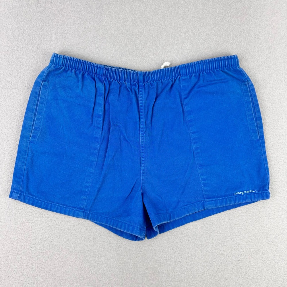 Vintage Crazy Shirts Shorts 3" Mens XL Blue Cotton Pull-On Made in USA 90s Beach